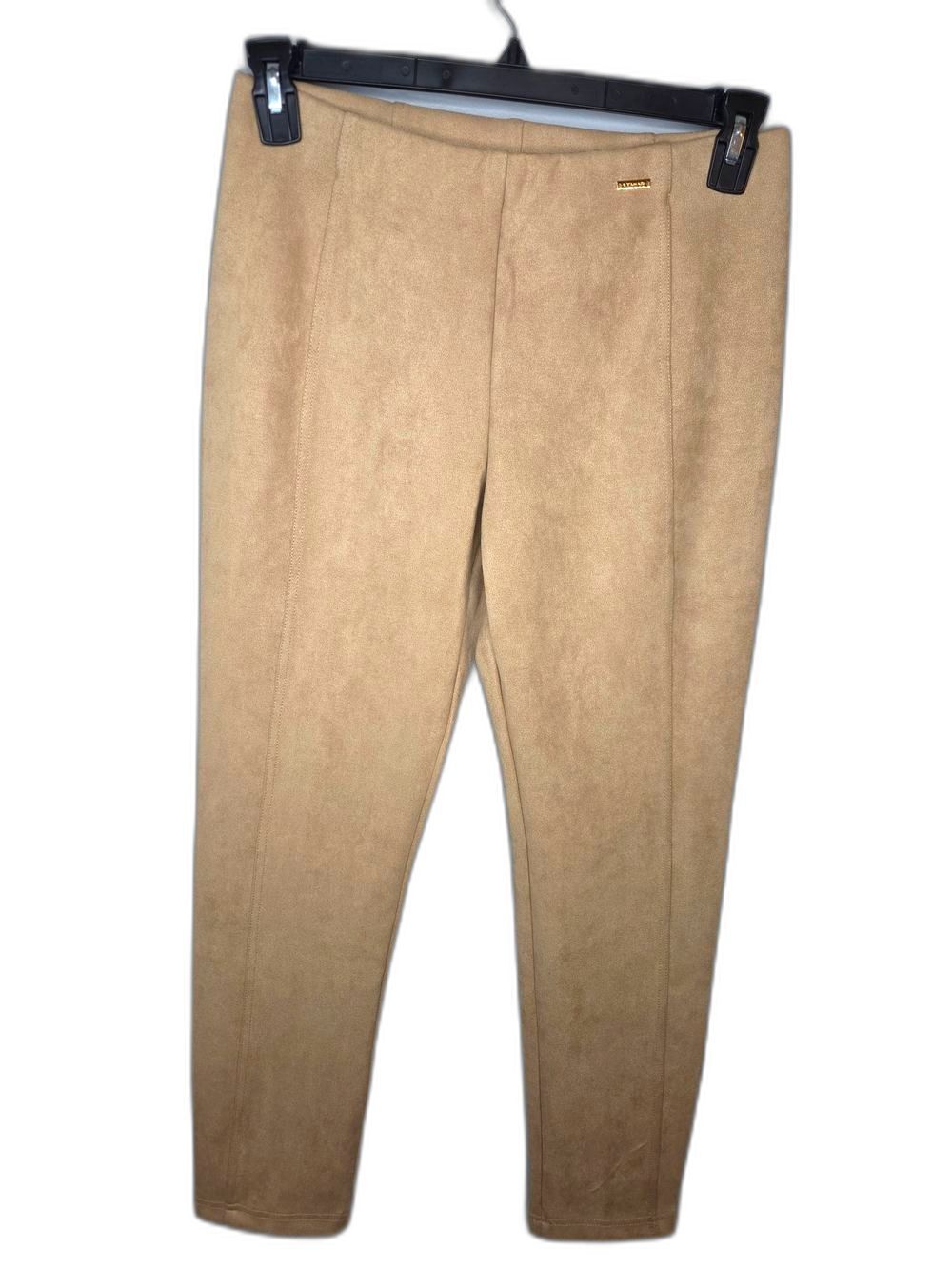 Tahari Tan Straight-Leg Ponte Pants Faux Leather